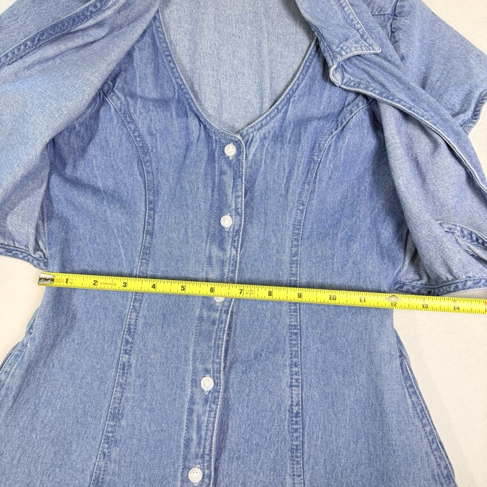 ASOS Denim Tie-Front Mini Dress 100% Cotton US size 0 Cottagecore Western Summer - Picture 7 of 16